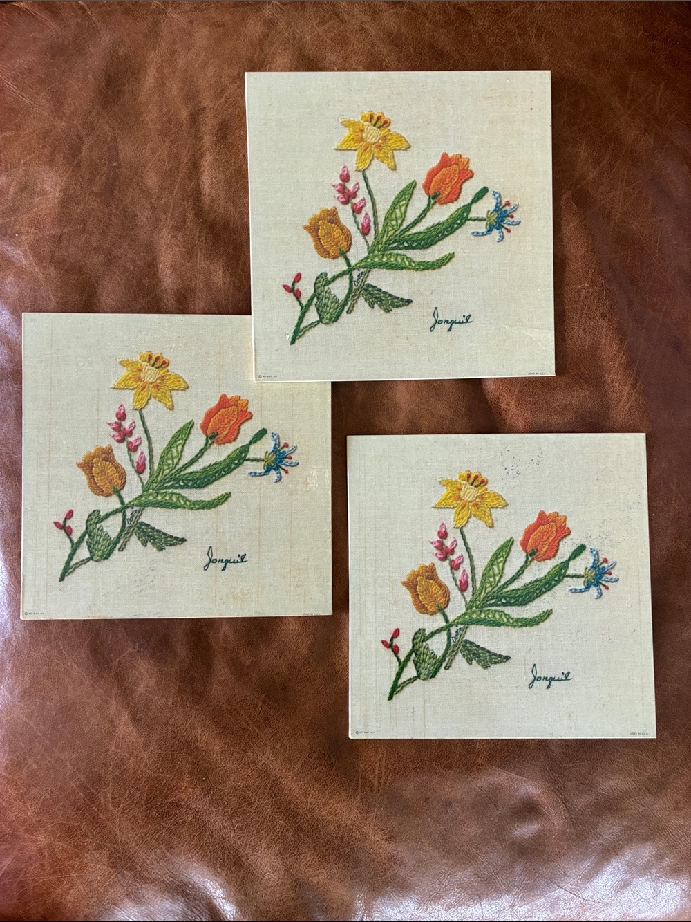 3 Vintage 1971 Donald Art Company Jonquil Floral Trivets/ Wall Plaques
